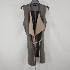 Fate The Label Women's Size Small Waterfall Vest Brown Suede Belted Tie